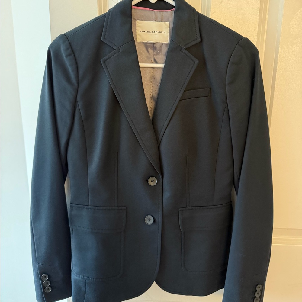 Banana Republic Women's Black Stretch Blazer Jacket Two Button, Sz 0